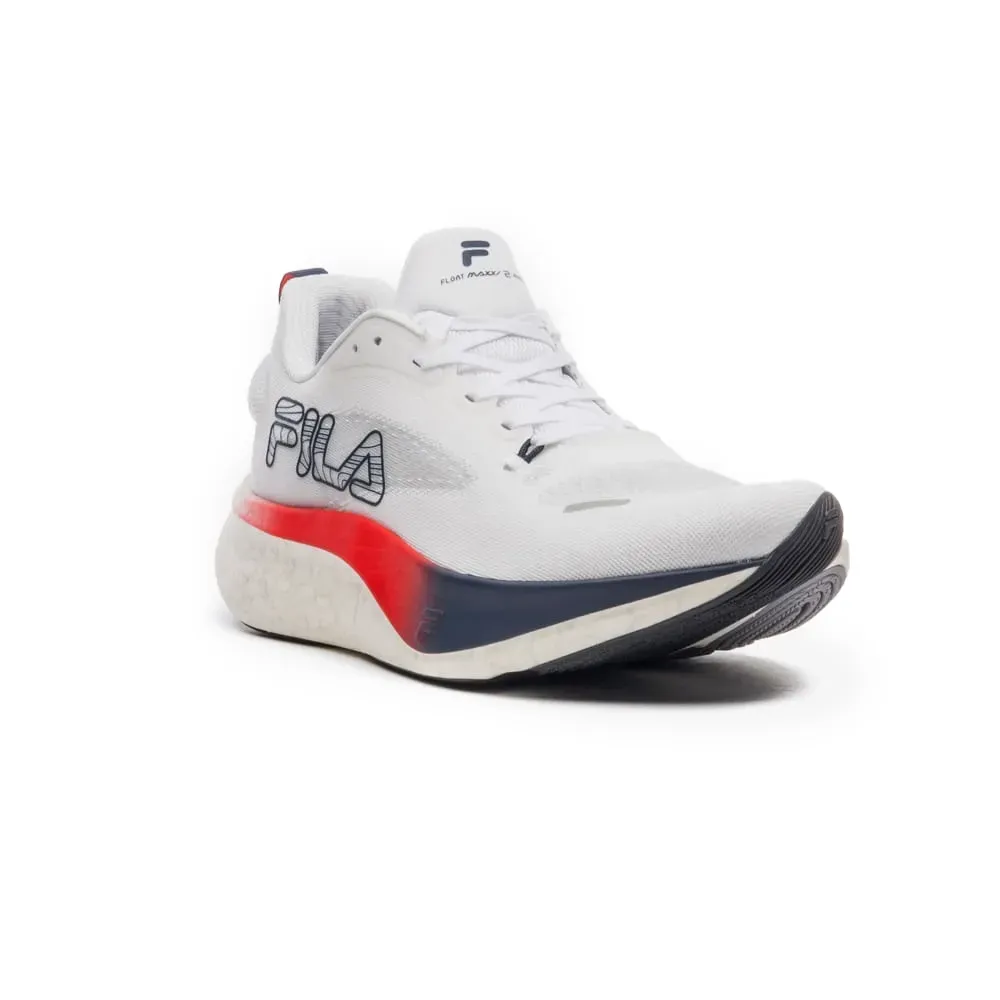 Tênis Fila Float Maxxi 2 Pro Masculino branco, vista frontal com detalhes em azul marinho e vermelho